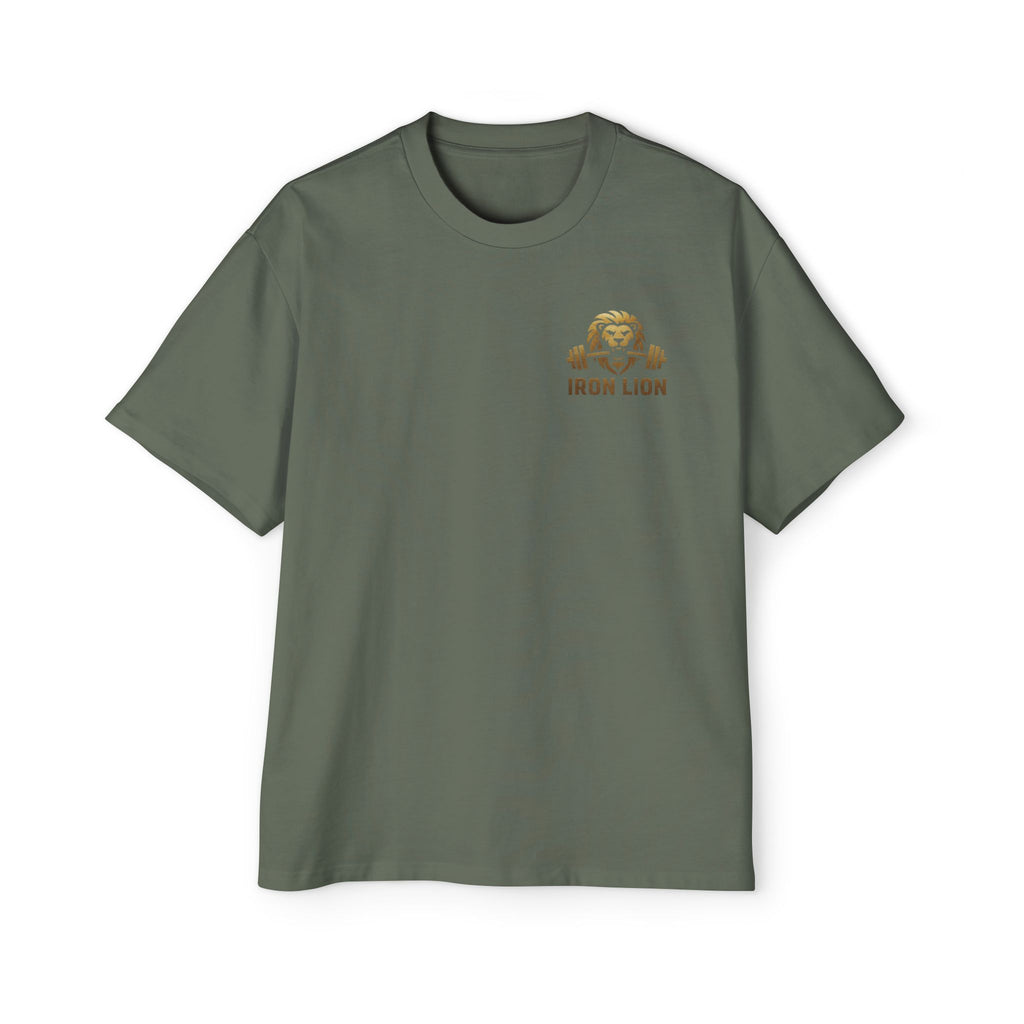 Iron Lion cypress green everyday tee with lion logo — relaxed-fit gym t-shirt