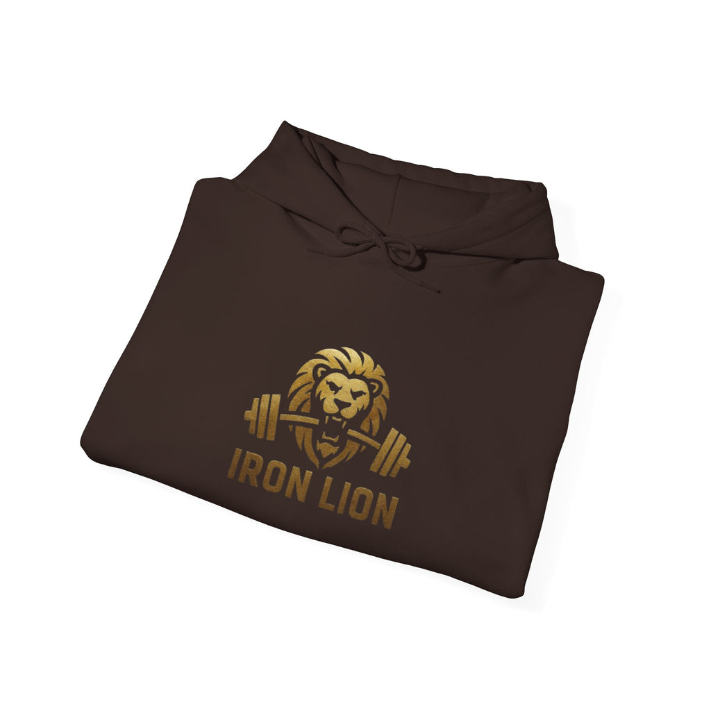 Iron Lion American flag hoodie in black with gold graphic — patriotic gym hoodie