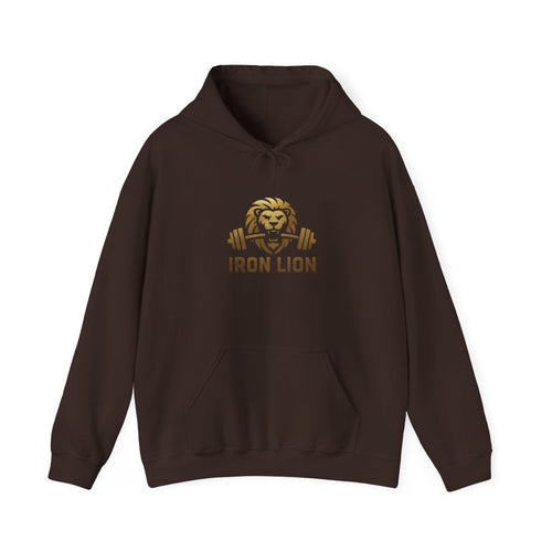 Iron Lion American flag hoodie in black with gold graphic — patriotic gym hoodie