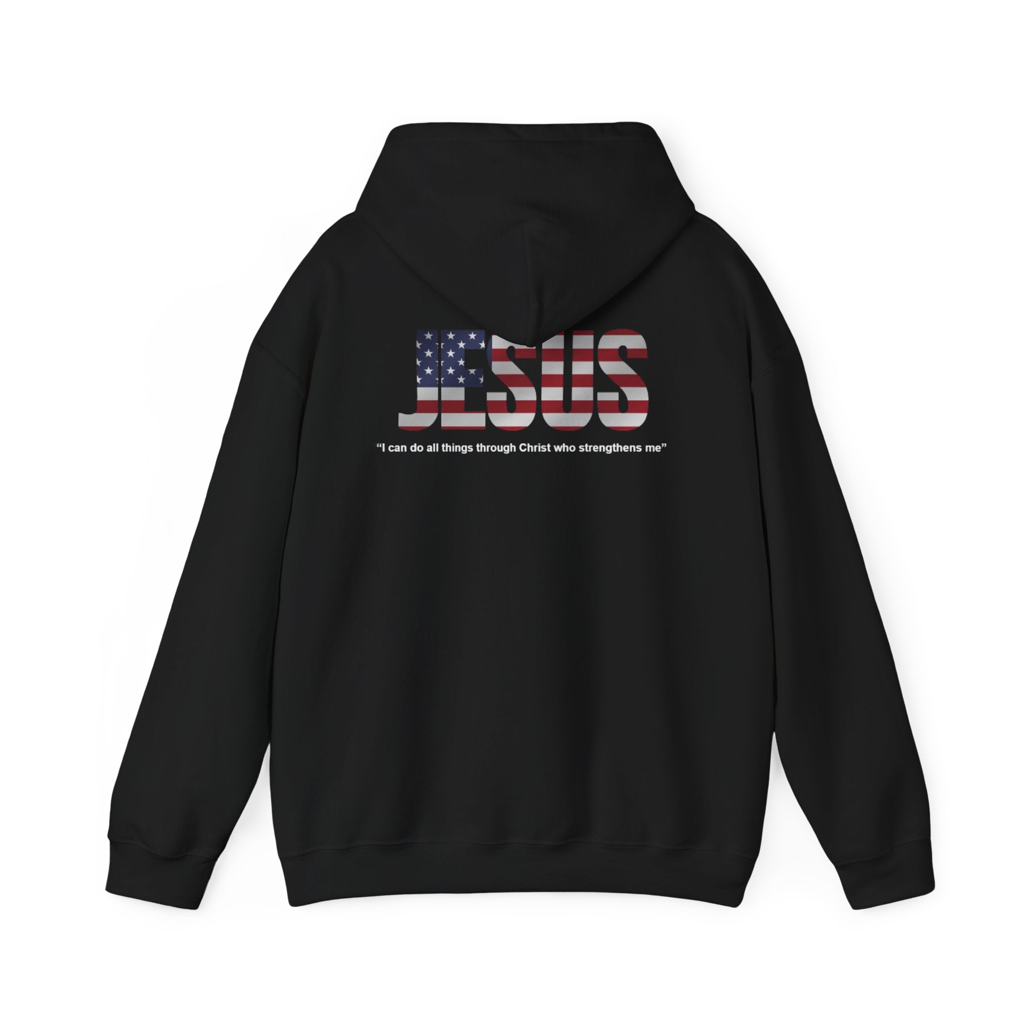 Iron Lion American flag hoodie in black with gold graphic — patriotic gym hoodie