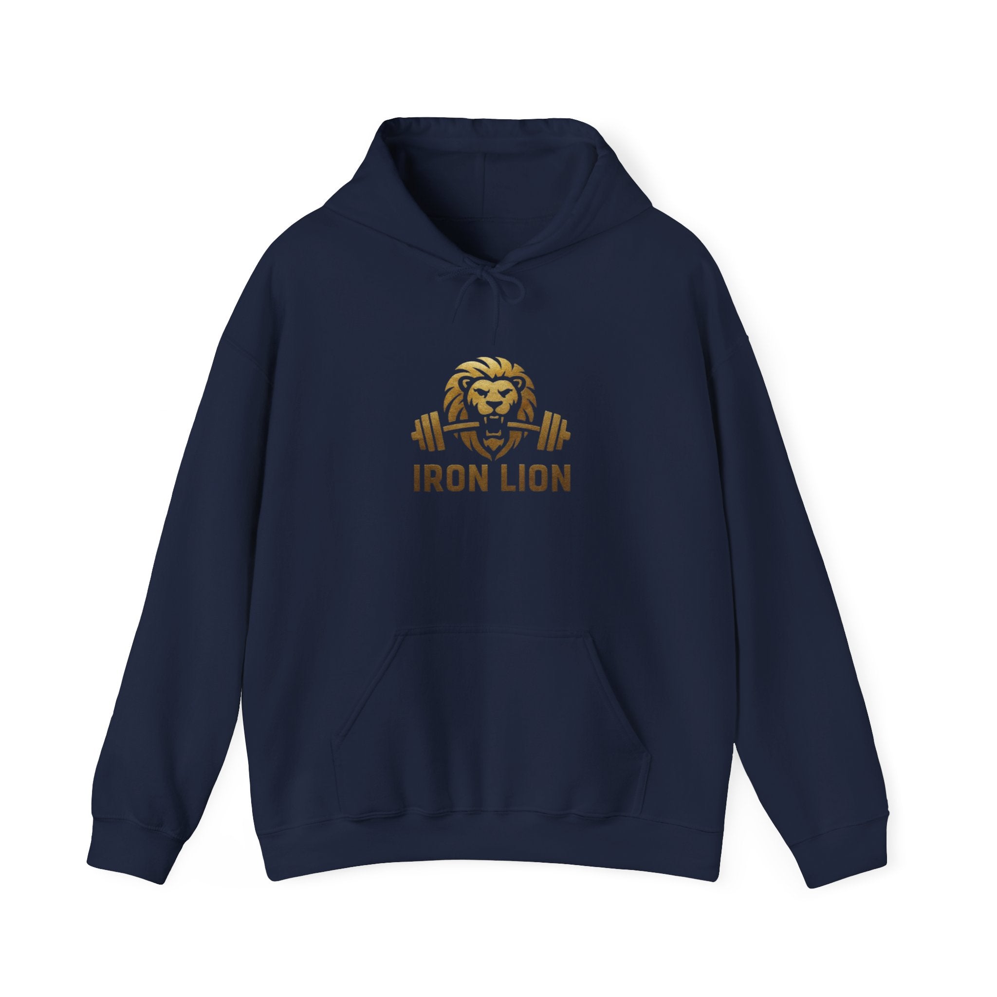 Iron Lion American flag hoodie in black with gold graphic — patriotic gym hoodie