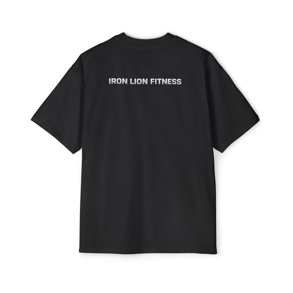 Iron Lion black heavyweight training tee with lion logo — relaxed-fit gym t-shirt