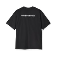 Iron Lion black heavyweight training tee with lion logo — relaxed-fit gym t-shirt