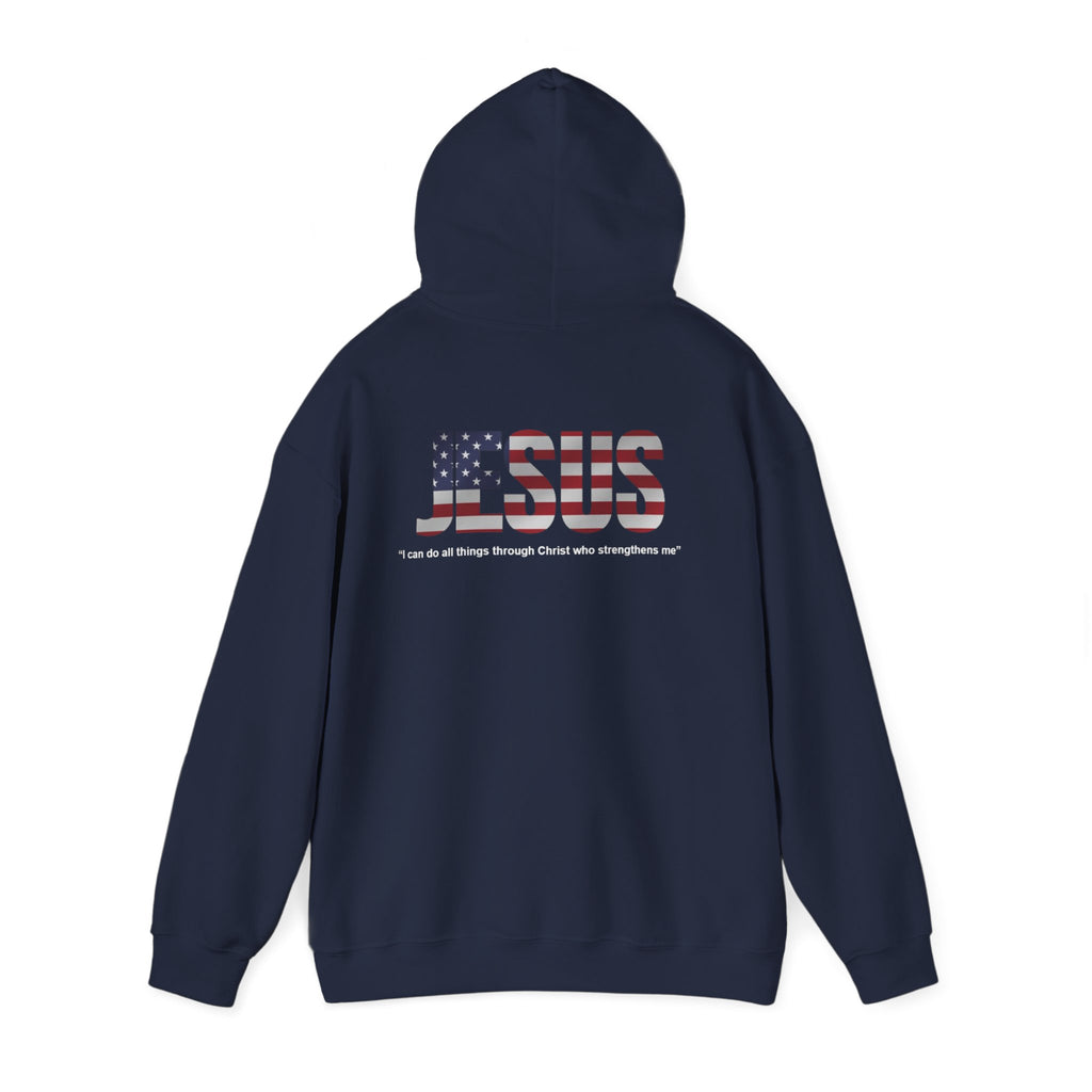 Iron Lion American flag hoodie in black with gold graphic — patriotic gym hoodie